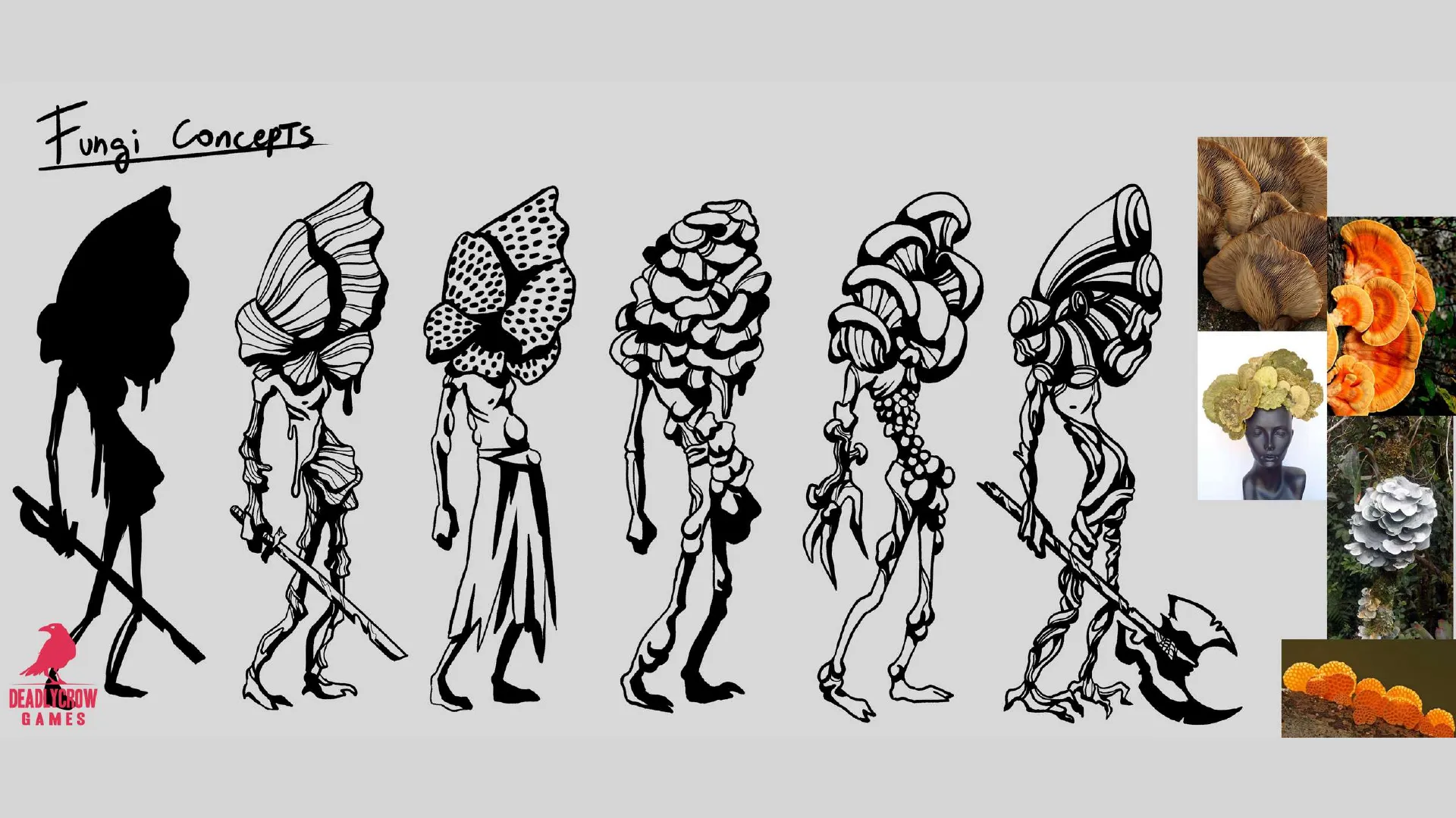 Fungi — ink silhouette pass with reference