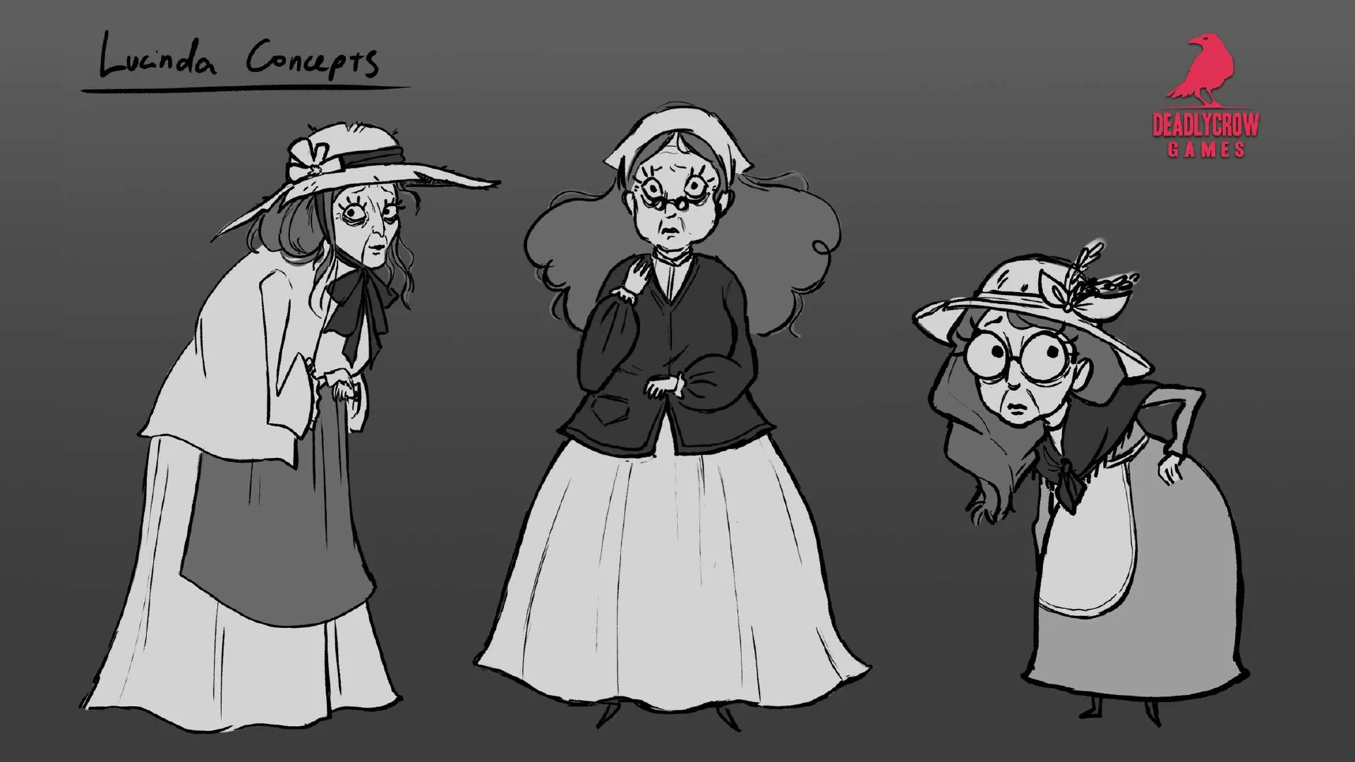 Lucinda — early posture and costume sketches