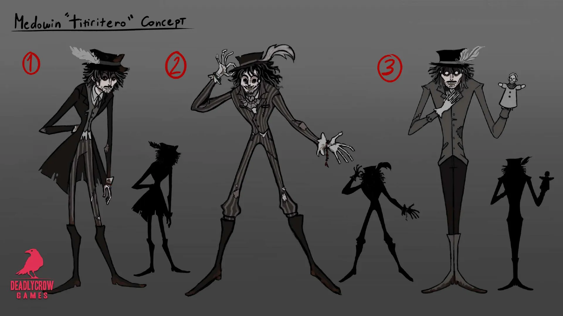 Medowin — three costume/pose concepts